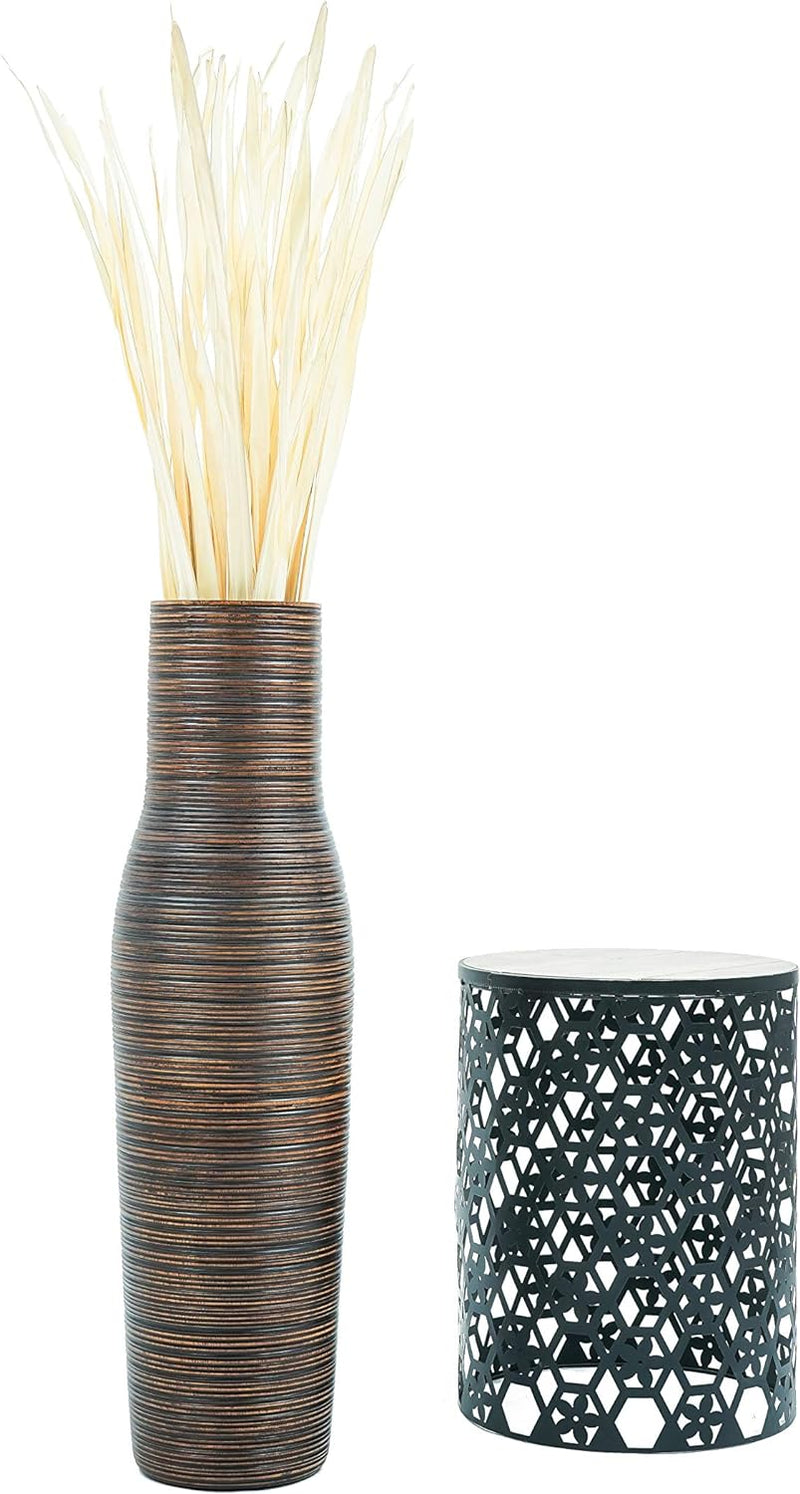 Leewadee Grosse Bodenvase für Dekozweige hohe Standvase Design Holzvase, Holz, 90 cm, braun 90 cm Br