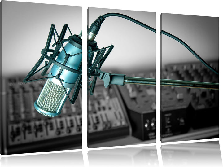 Pixxprint Mikrofon mit Musikanlagen als Leinwandbild/Grösse: 3 Teilig (120x80 cm) cm/Wandbild/Kunstd
