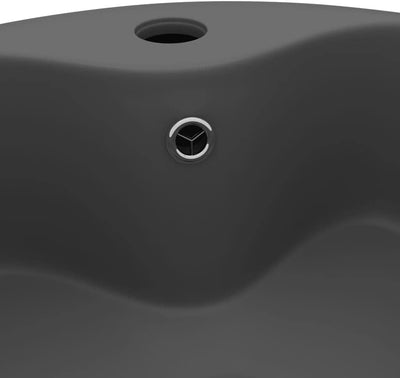 HOMIUSE Luxus-Waschbecken mit üBerlauf Matt Dunkelgrau 36x13 CM Keramik Waschbecken Waschtisch Aufsa