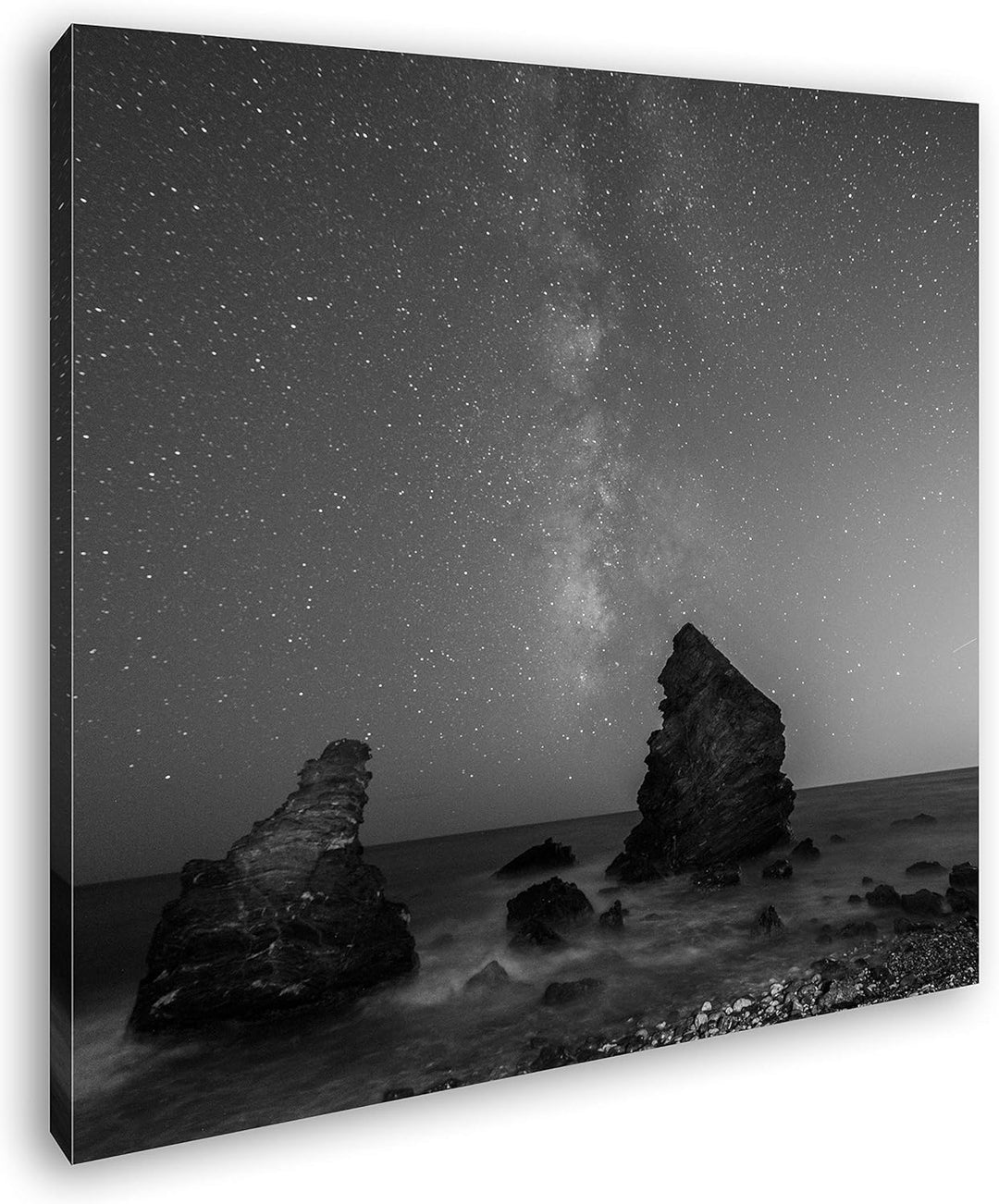 atemberaubender Sternenhimmel am Meer Format: 60x60 Effekt: Schwarz&Weiss als Leinwandbild, Motiv fe
