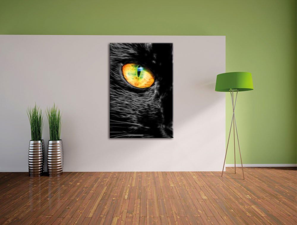 Pixxprint Schwarze Katze mit magischen Augen als Leinwandbild/Grösse: 120x80 cm/Wandbild/Kunstdruck/