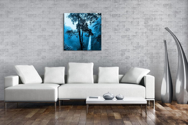 deyoli Wasserfall im tropischem Regenwald Format: 70x70 Effekt: Monocrome Blau als Leinwandbild, Mot
