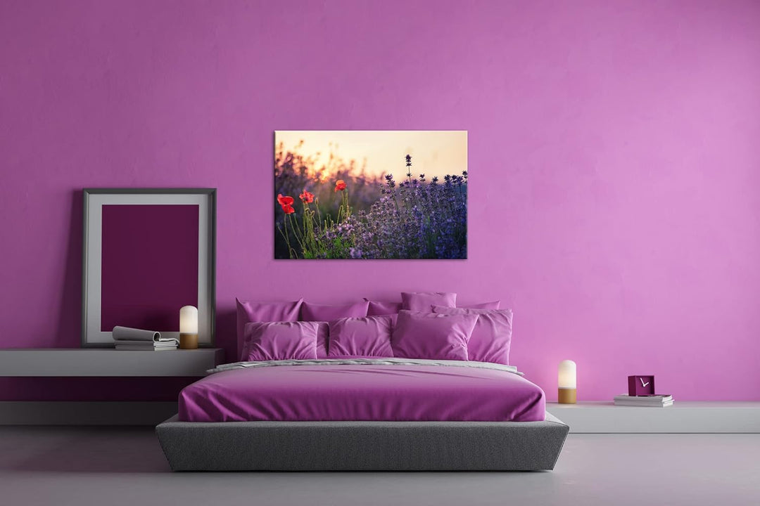 deyoli blühender Lavendel und Mohn Format: 60x40 als Leinwandbild, Motiv fertig gerahmt auf Echtholz
