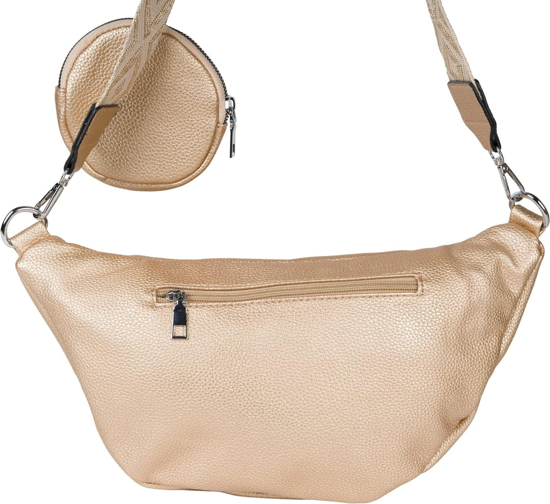 styleBREAKER Damen Halbmond Crossbody Schultertaschen Set 3-Teilig, Schultergurt mit Muster, Schlüss