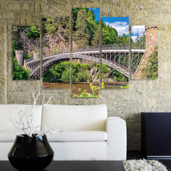 Deco Panel 5 Teilig Brücke Bilder Modern Wald Fluss Architektur grün 150x100 cm Deco panel 150x100 c