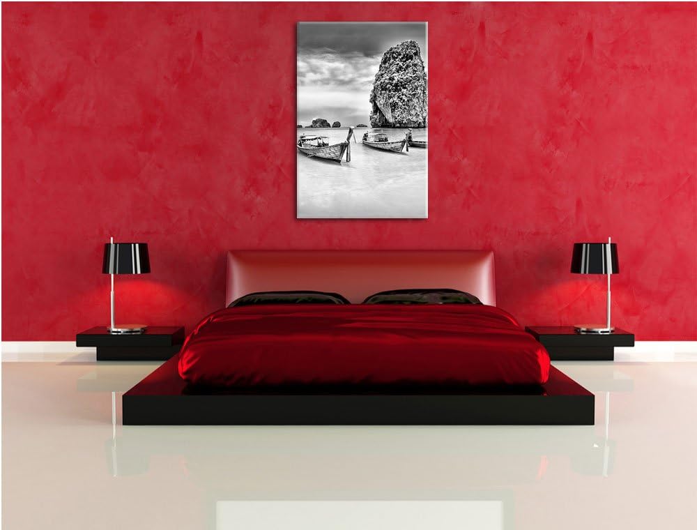 Pixxprint Longtailboote in Thailand / 100x70cm Leinwandbild bespannt auf Holzrahmen/Wandbild Kunstdr