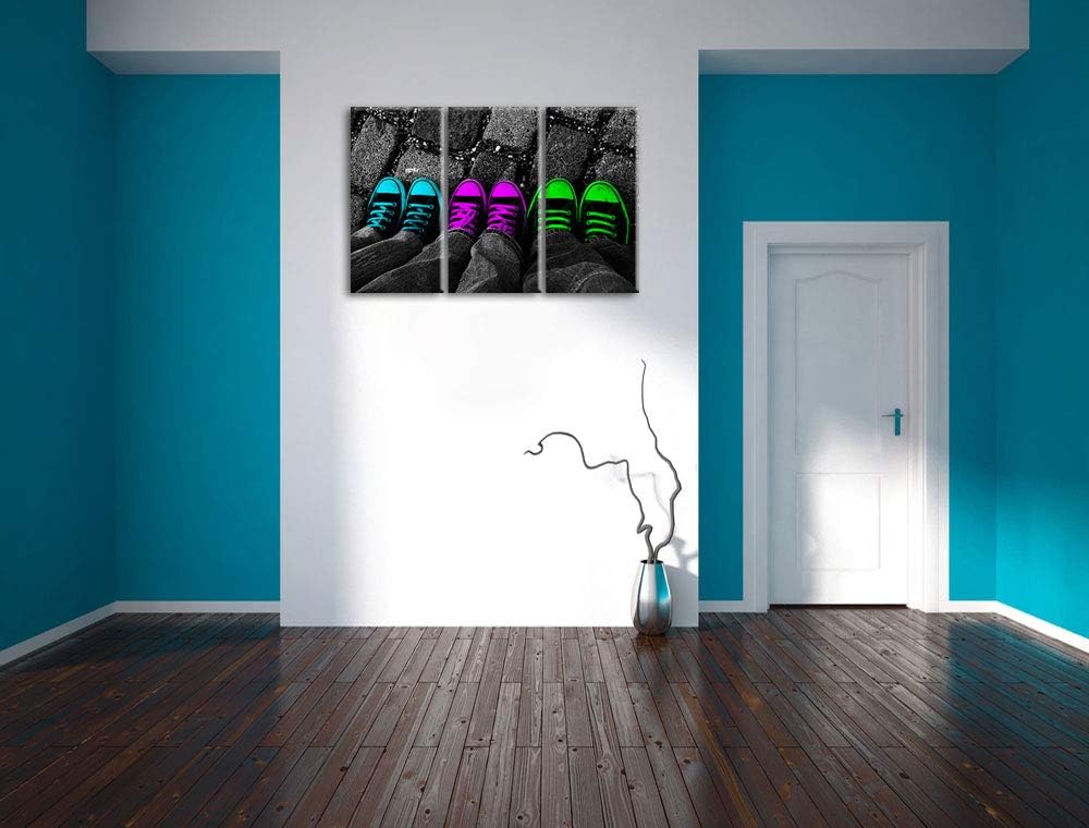 Pixxprint Sportschuhe Modern als Leinwandbild | Grösse: 3 Teilig (120x80) | Wandbild| Kunstdruck | f