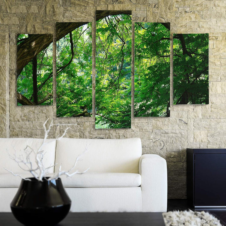 Feeby Deco Bild 5 Teilig Landschaft Wanddekoration Wald Bäume Blätter grün 200x100 cm Deco panel 200