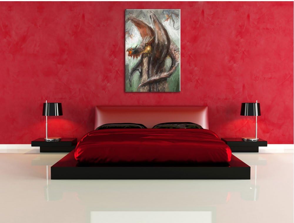 Dragons Pinsel Effekt, Format: 100x70 auf Leinwand, XXL riesige Bilder fertig gerahmt mit Keilrahmen