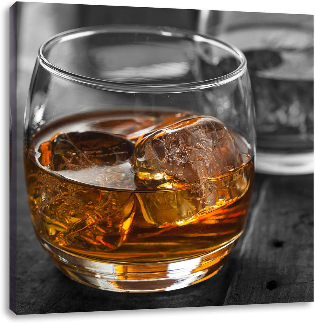 Pixxprint Gekühlter Whiskey im Glas als Leinwandbild/Grösse: 70x70 cm/Wandbild/Kunstdruck/fertig bes