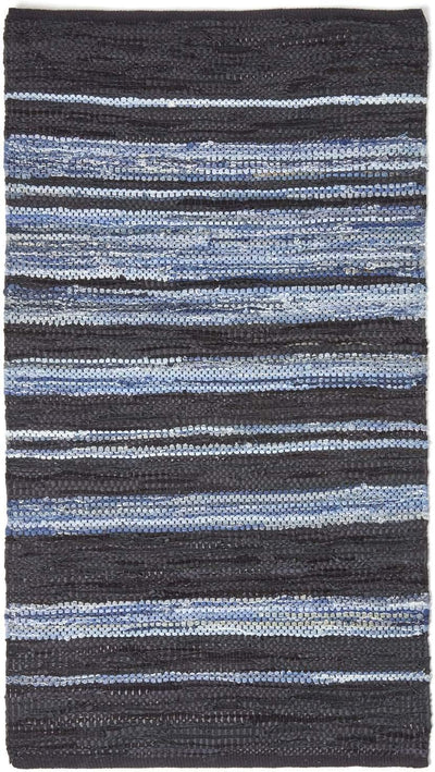 Homescapes Teppich Texas aus recyceltem Leder und Jeansstoff/Denim, 120 x 170 cm, blau gestreift, 12