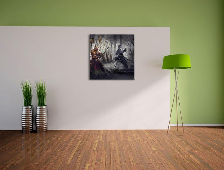 Pixxprint Kampf zwischen Samurai und Ninja als Leinwandbild/Grösse: 70x70 cm/Wandbild/Kunstdruck/fer