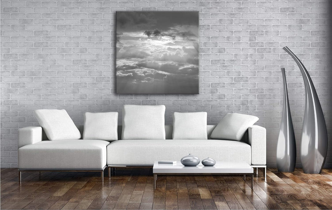 Licht bricht durch die Wolken Format: 70x70 Effekt: Schwarz&Weiss als Leinwandbild, Motiv fertig ger
