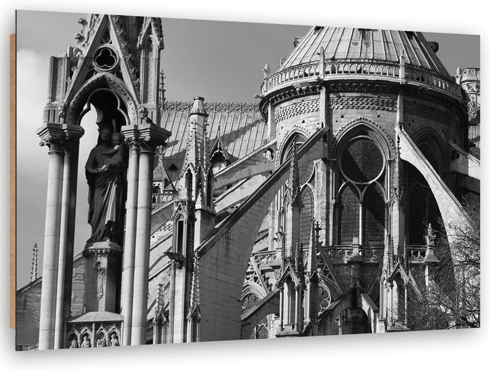 Wandbild XXL Notre-Dame Deko Kunst Bilder Architektur schwarz-weiss 120x80 cm Deko paneel 120x80 cm