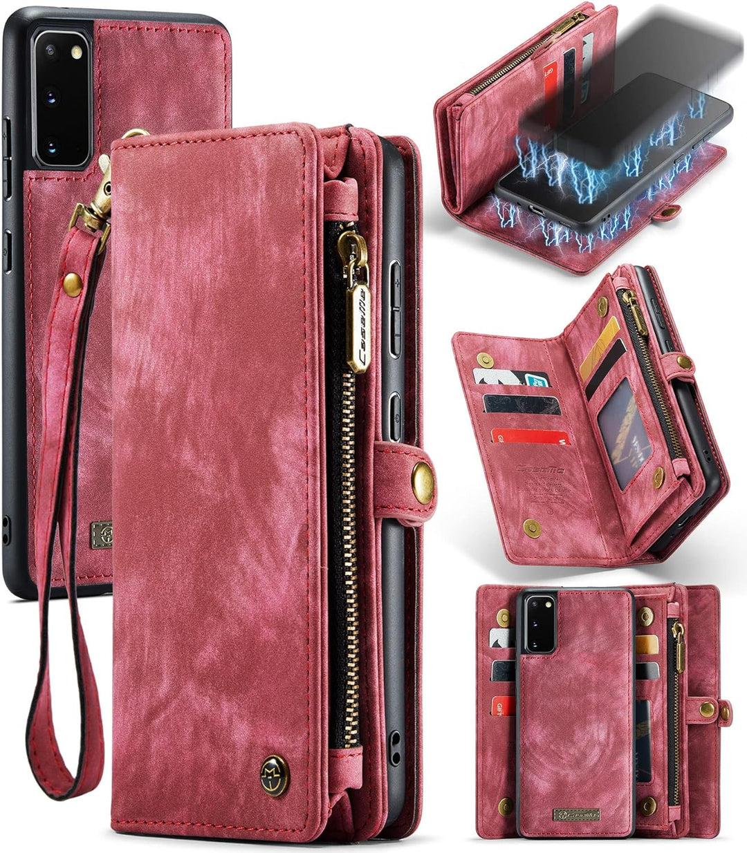 UFinetech 2-in-1 Samsung Galaxy S20 Hülle Tasche Handy Leder TPU Flip Magnetisch Kartenfach Ständer