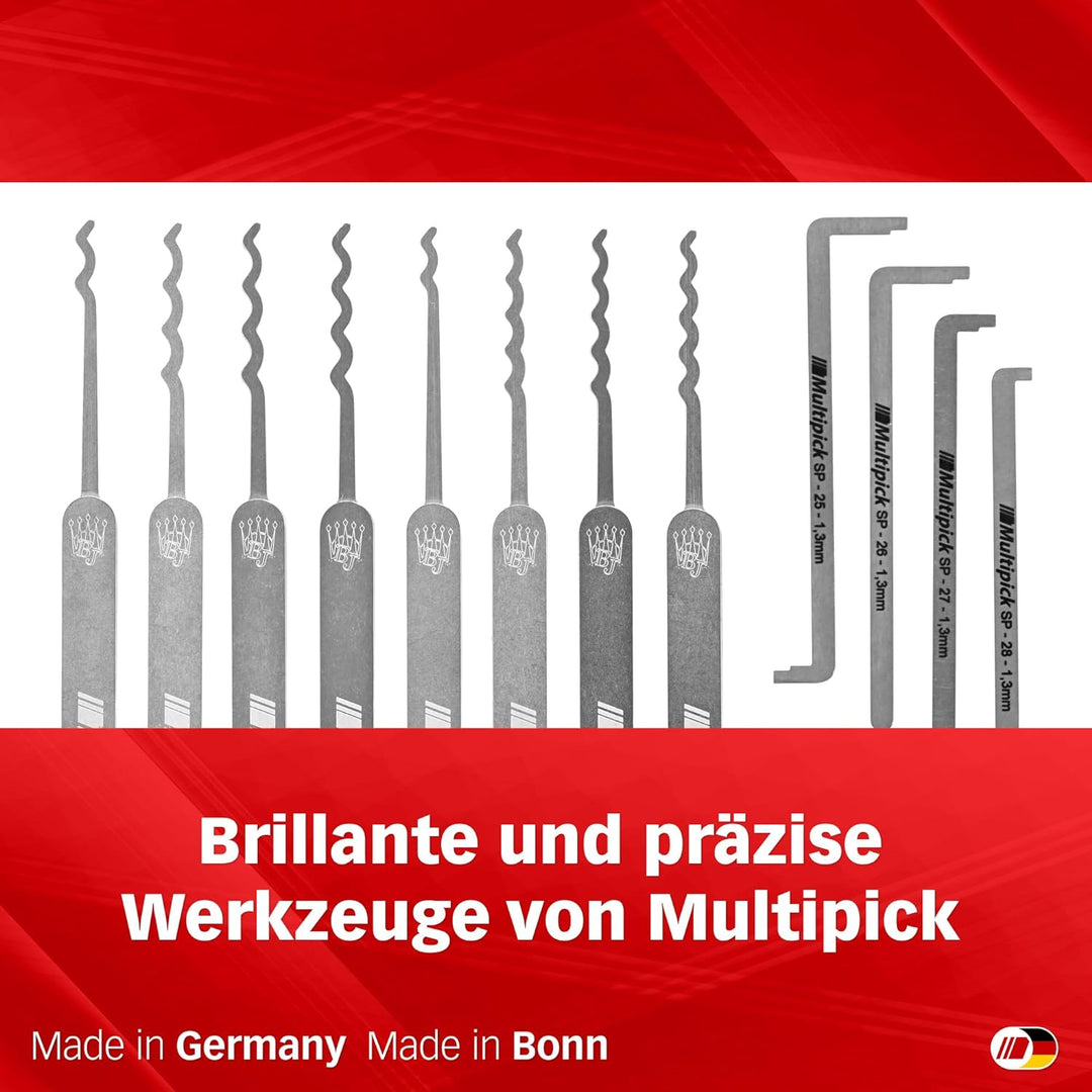 MULTIPICK ELITE 12 Profi Dietrich Set - [12 Teile | 0,6 mm] Made in Germany - Lockpick Tool, Schlöss