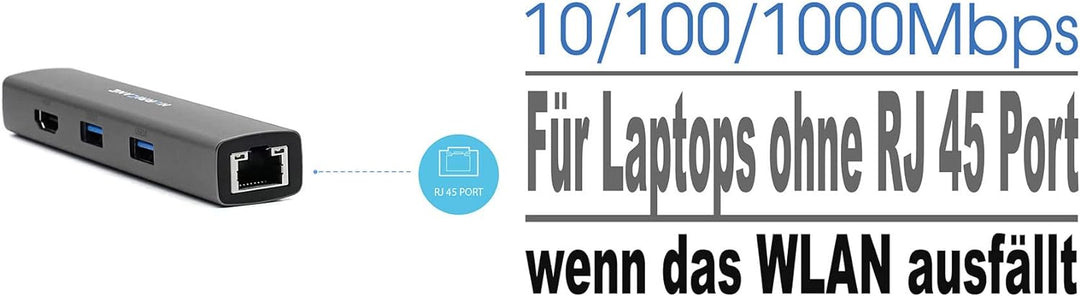 Hurricane USB C HUB C0546 Aluminium 6-in-1 Dock USB-C Adapter, LAN Ethernet RJ45 Netzwerkadapter, 4K