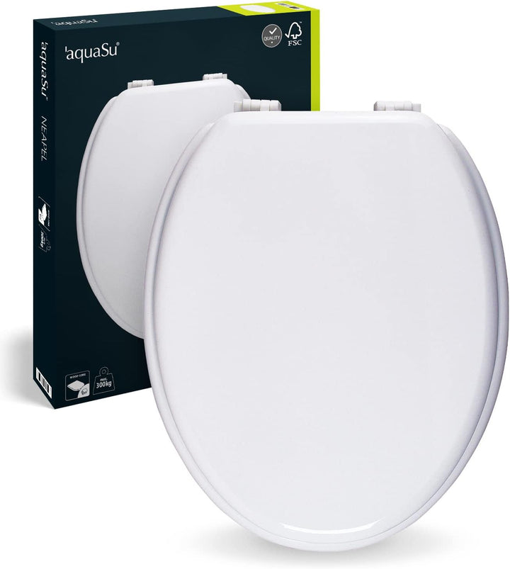 'aquaSu® WC-Sitz Neapel, Weiss, Toilettensitz mit Holz-Kern, Standard O Form universal, Komfort Klod