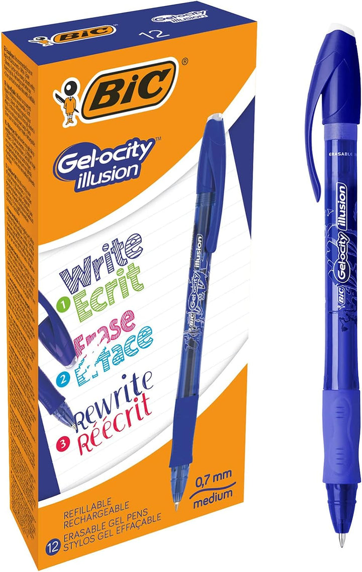 BIC 943440 Gel-ocity Illusion Druck-Gel-Roller 0,7 mm, Schachtel à 12 Stück blau blau 12 Stück (1er