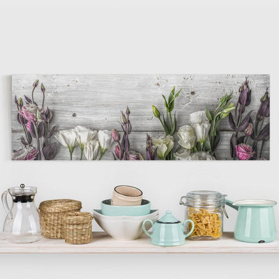 Bilderwelten Leinwandbild - Tulpen-Rose Shabby Holzoptik - Panorama Quer, 40cm x 120cm, 40cm x 120cm