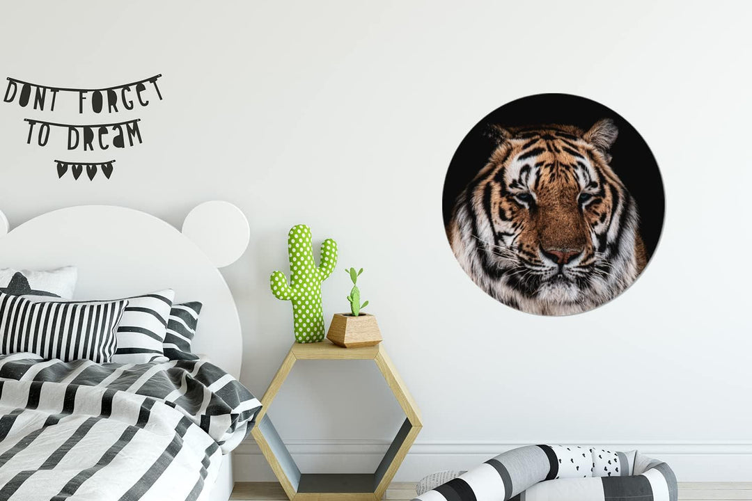 MuchoWow Wandbild Rund Wanddeko Deko Wohnzimmer Bilder 60x60 cm Tiger - Tiere - Orange, 60x60 cm