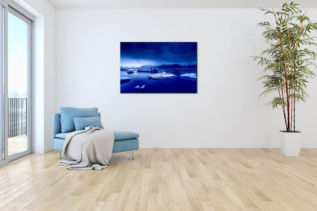 deyoli düstere Eislandschaft Format: 80x60 als Leinwand, Motiv fertig gerahmt auf Echtholzrahmen, Ho