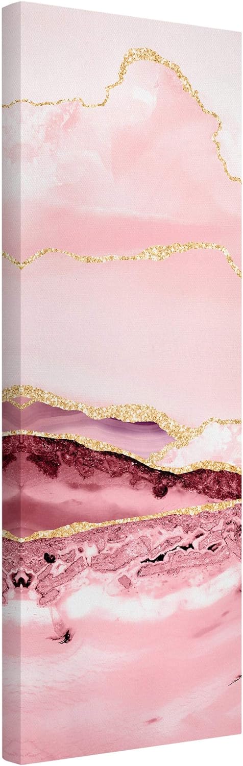 Leinwandbild Abstrakte Berge Rosa mit Goldene Linien 90 x 30cm Recycled Canvas 90cm x 30cm - Recycle