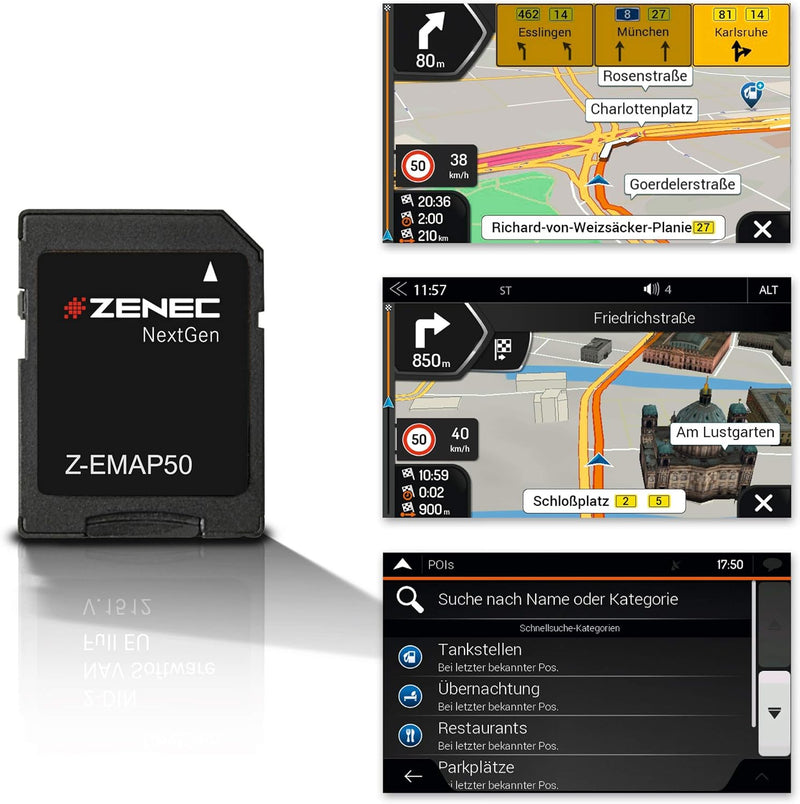 ZENEC Z-EMAP50: Micro SD-Karte mit Navigation für ZENEC Infotainer Z-E2050, Z-E2060, Z-E3150, Z-E615