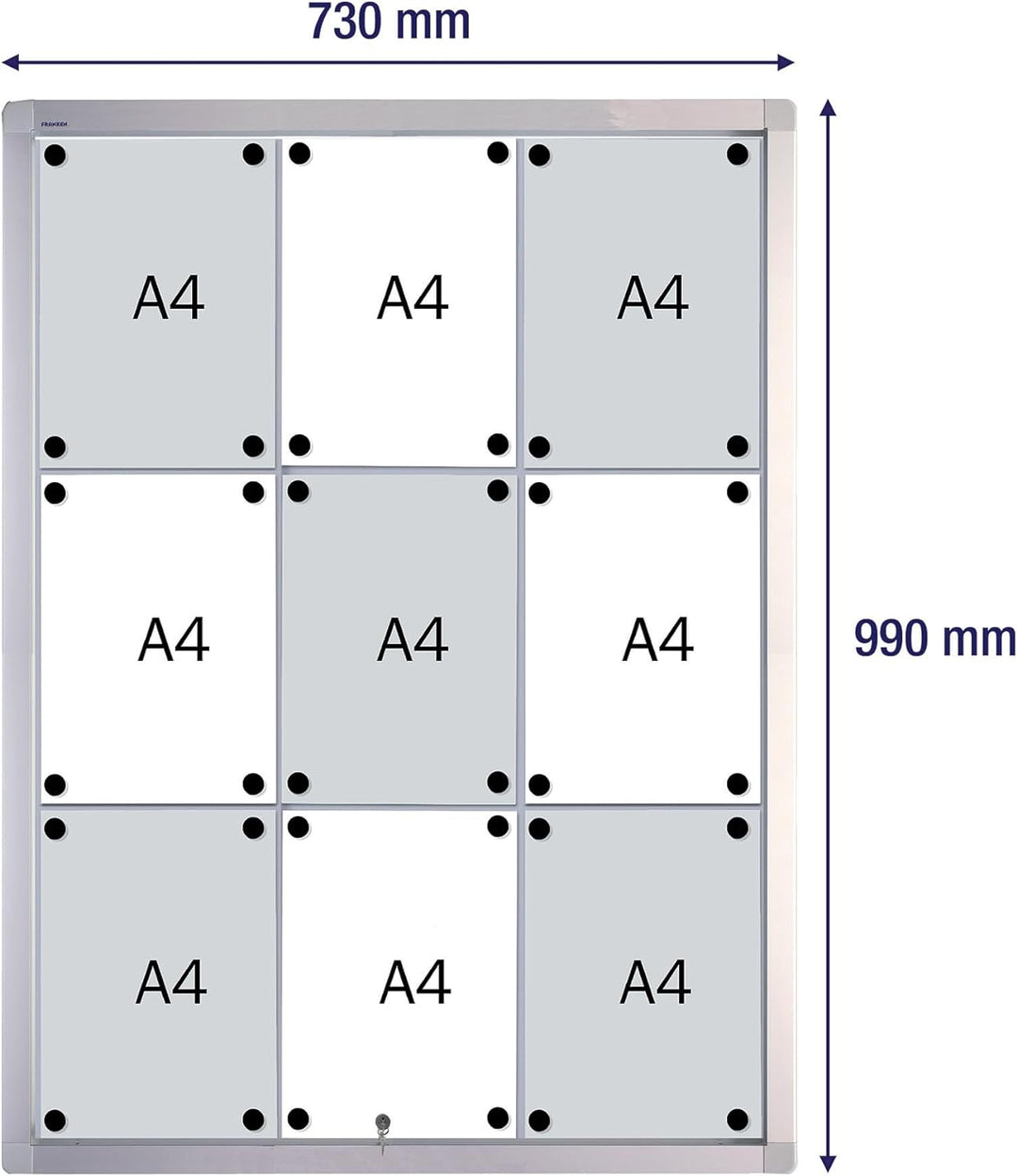 FRANKEN Schaukasten PRO für den Innenbereich, Schiebetür, 9x A4, 73 x 99 x 4,6 cm, magnetisch, mit A