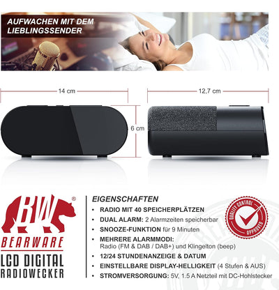 CSL - DAB+ Radiowecker DAB, UKW, Uhrenradio, Wecker mit Zwei einstellbaren Weckzeiten, Snooze-Funkti