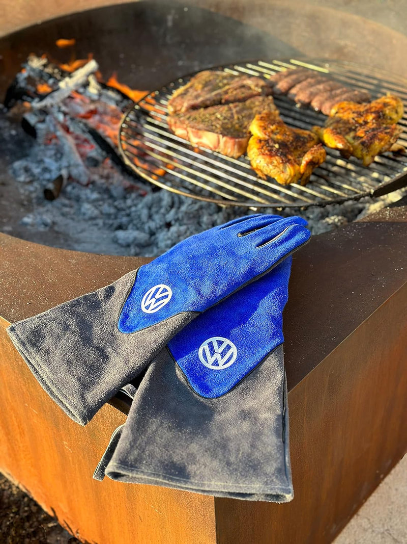 BRISA VW Collection - Volkswagen Grillhandschuhe-Ofen-Back-BBQ-Handschuhe Hitzebeständig T1 Bus (Gra