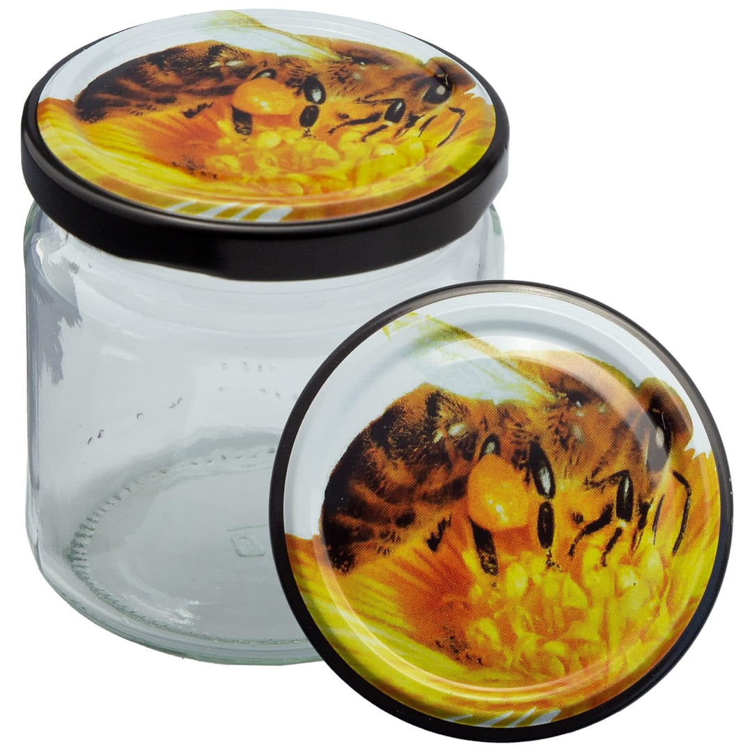 Imkado Honiggläser Neutralglas 250g mit Twist-Off Metalldeckel (36 Stk) Biene, 212ml 250g Deckel: Bi