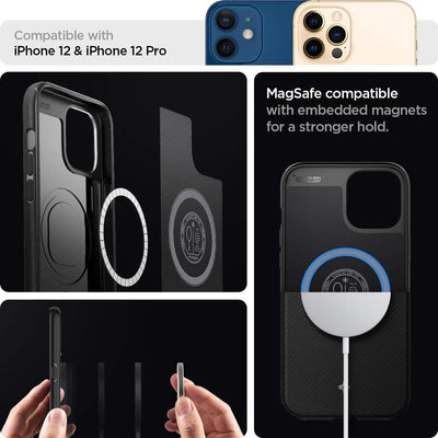 Spigen Mag Armor Hülle Kompatibel mit iPhone 12 Pro und Kompatibel mit iPhone 12 -Matte Black Matt B