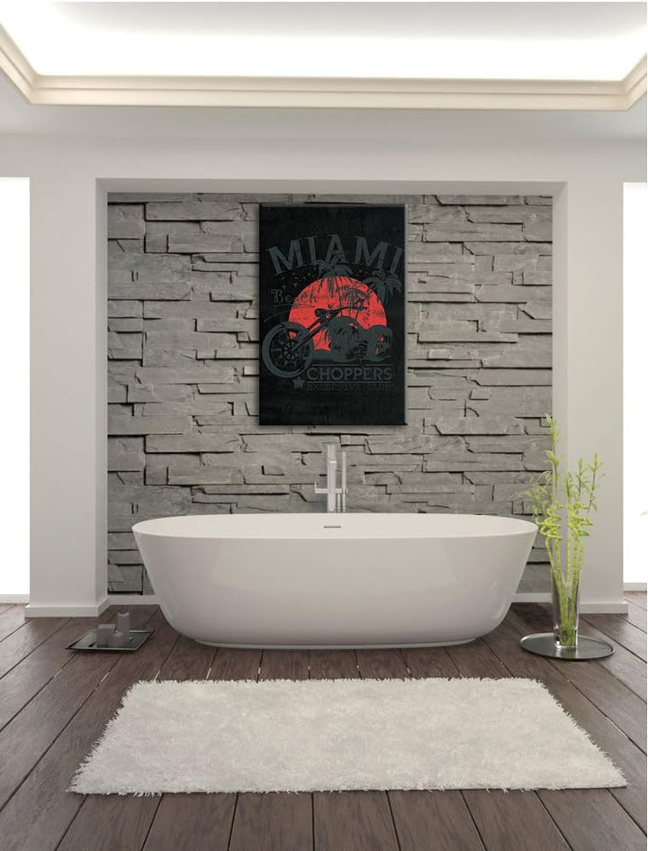 Dark Miami-Choppers black Bild auf Leinwand, XXL riesige Bilder fertig gerahmt mit Keilrahmen, Kunst