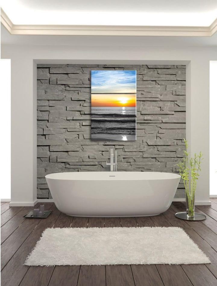 Pixxprint Malibu Beach Sunrise Water Sand als Leinwandbild/Grösse: 3 Teilig (120x80) cm/Wandbild/Kun