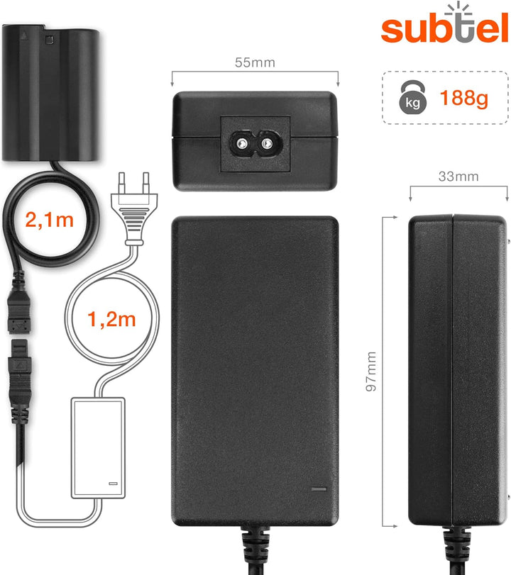 subtel® Netzteil EH-5 + EP-5B, EH-5a EH-5b EH-5c für Nikon 1 V1, D500, D600 D610, D7000 D7100 D7200