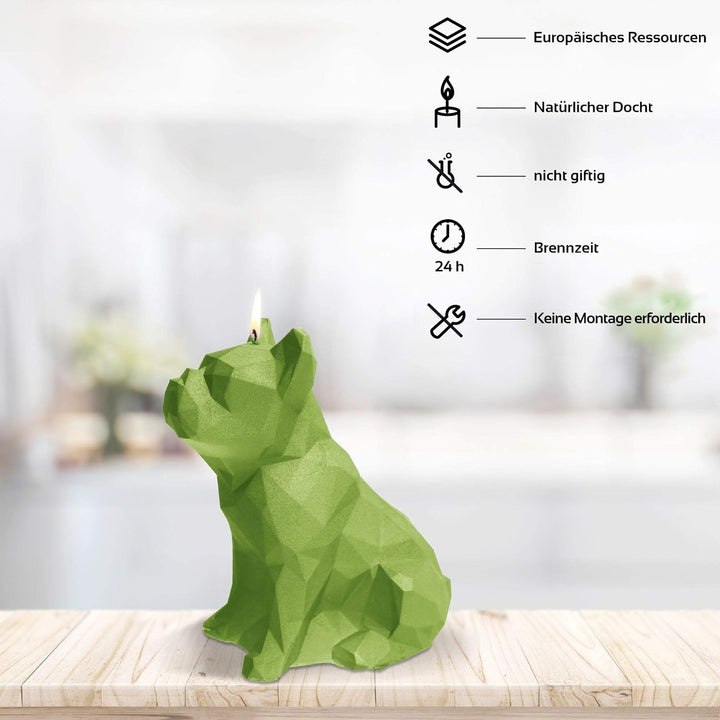 Candellana Kerze Bulldogge Low Poly | Höhe: 15 cm | Limette | Handgemacht in der EU 13 x 7,5 x 15 cm