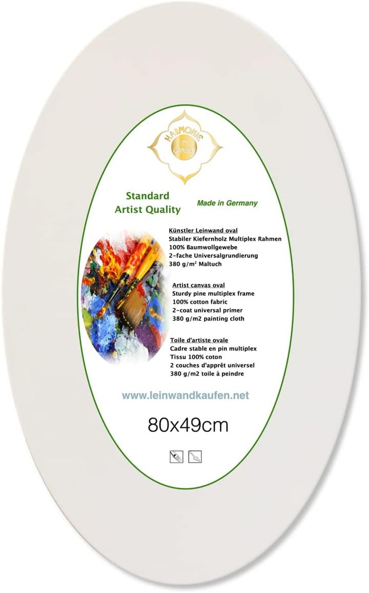 Künstler Keilrahmen Leinwand oval 80 x 49 cm auf Kiefernholz Rahmen bespannt mit 380 g/m² Baumwolle