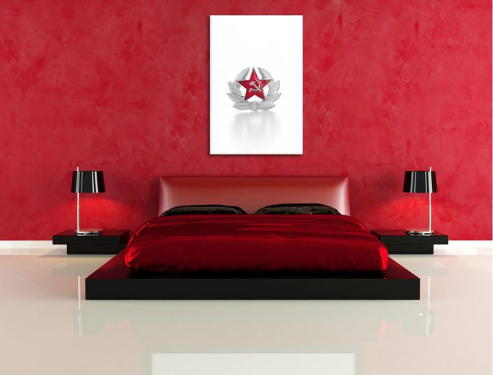 Wappen der UdSSR schwarz/weiss Format: 100x70 auf Leinwand, XXL riesige Bilder fertig gerahmt mit Ke