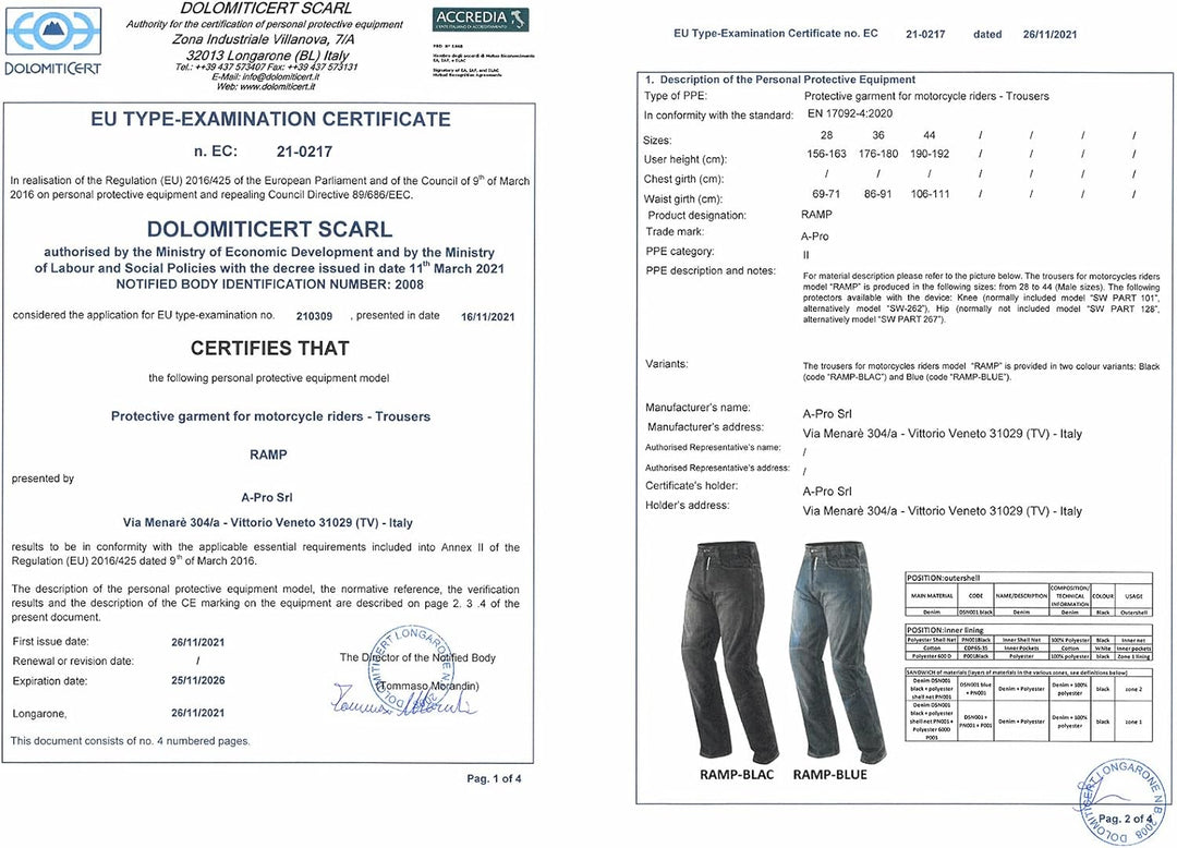A-Pro Hose Jeans CE Protektoren Motorrad Lateral Verstaerkungen Motorradjeans Schwarz US 42 ( EU 56