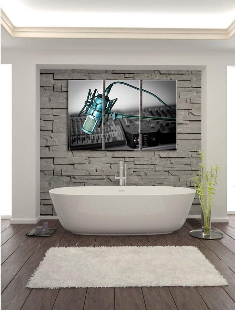 Pixxprint Mikrofon mit Musikanlagen als Leinwandbild/Grösse: 3 Teilig (120x80 cm) cm/Wandbild/Kunstd