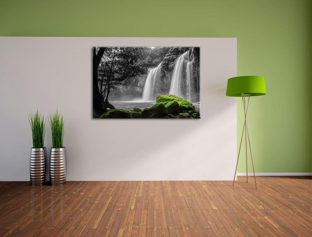 traumhafter Wasserfall im Dschungel schwarz/weiss Format: 100x70 auf Leinwand, XXL riesige Bilder fe
