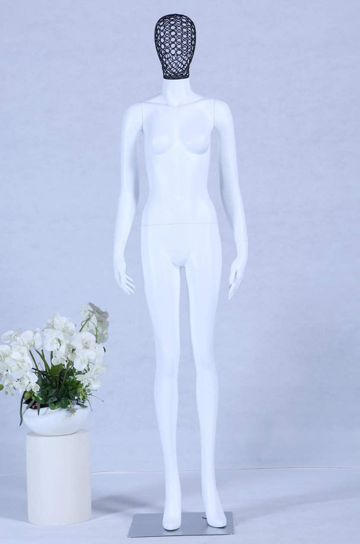 S+26W Frau Eurotondisplay Schaufensterpuppe weiss matt lackiert hochwertig Metallgiter Kopf mit Meta