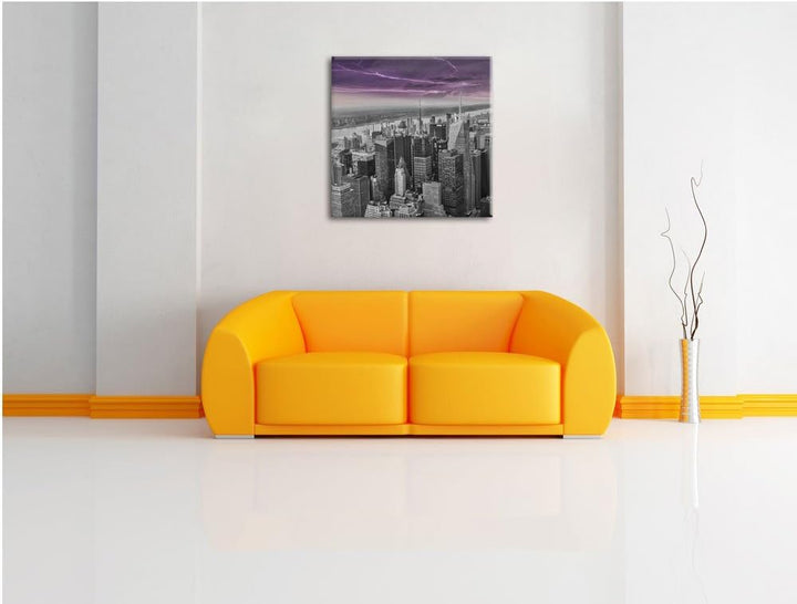 Pixxprint Skyline New York Gewitter als Leinwandbild/Grösse: 70x70 cm/Wandbild/Kunstdruck/fertig bes