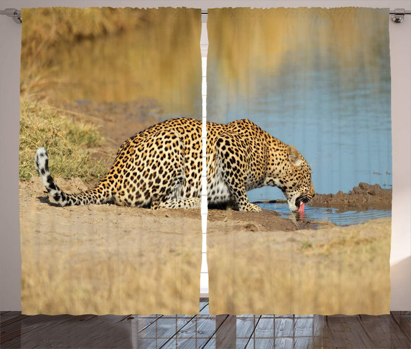 ABAKUHAUS Tier Rustikaler Gardine, Leopard in Afrika Safari, Schlafzimmer Kräuselband Vorhang mit Sc