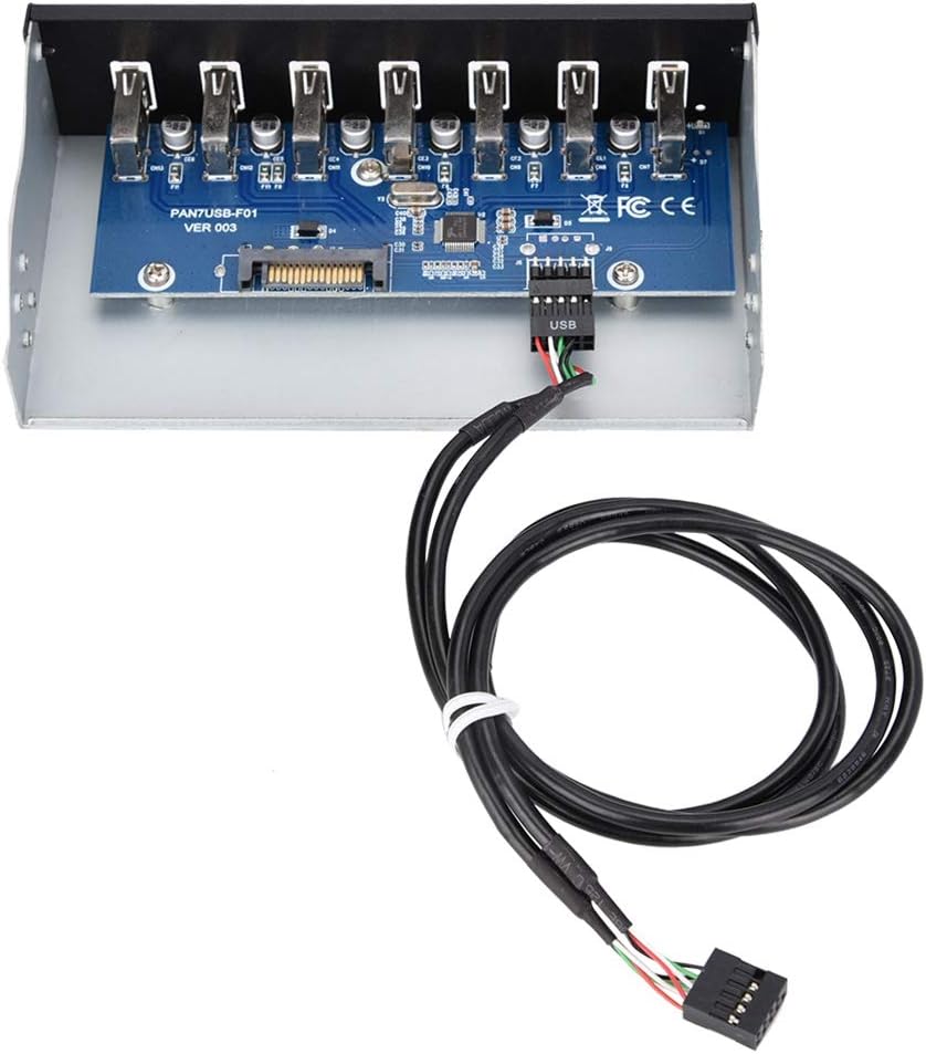 ASHATA USB 2.0 (Super Speed) Front Panel,Multifunktionspanel USB Frontpanel Adapter 7 Ports USB Hub,