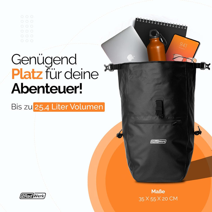2Radwerk Fahrradtasche für Gepäckträger 25.4 l , 100% Wasserdicht , mit Tragegriff und Schultergurt