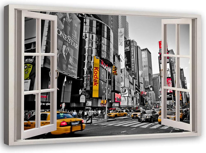 Feeby Wandbild Times Square Druckbild Leinwandbild Fenster-Illusion Grau 90x60 cm Leinwandbild 90x60