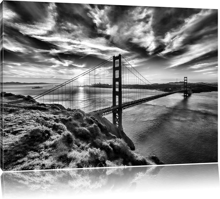 Pixxprint Monocrome, Gigantische Golden Gate Bridge in San Francisco, Format: 100x70 auf Leinwand, 1
