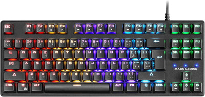 Mars Gaming MKXTKLRPT, Ultra-Kompakte Mechanische Tastatur TKL RGB, Handballenauflage, Schalter OUTE